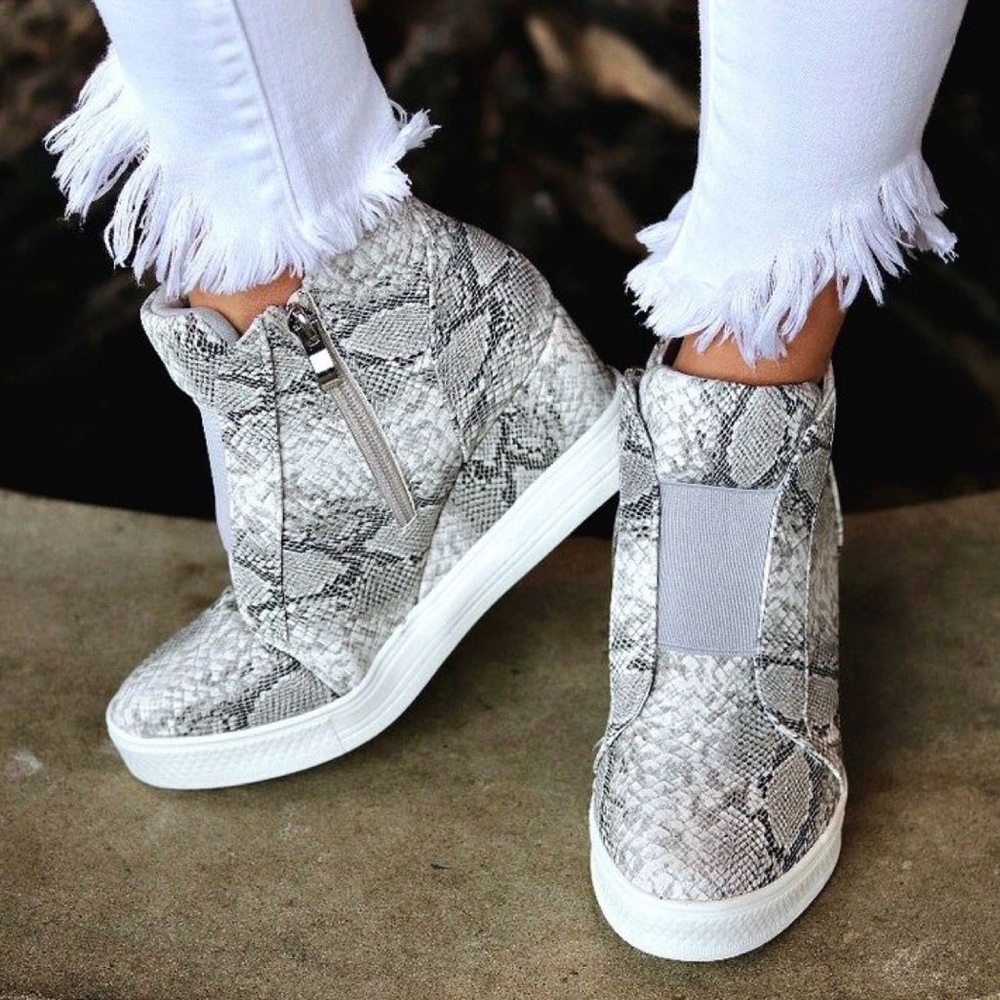 PRICE FIRM ▪️ NO OFFERS  Zoey Snake Wedge Sneakers - Picture 2 of 6